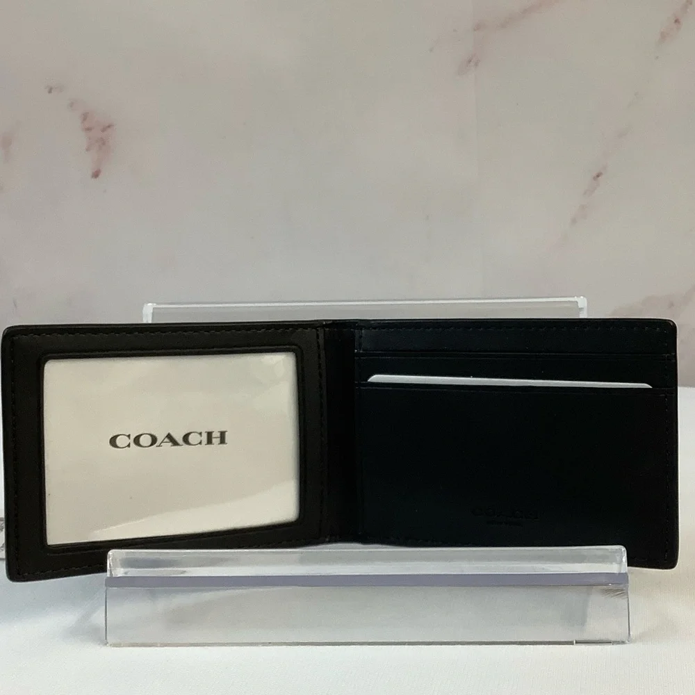 NWT Coach Compact Billfold Signature Black Card Holder